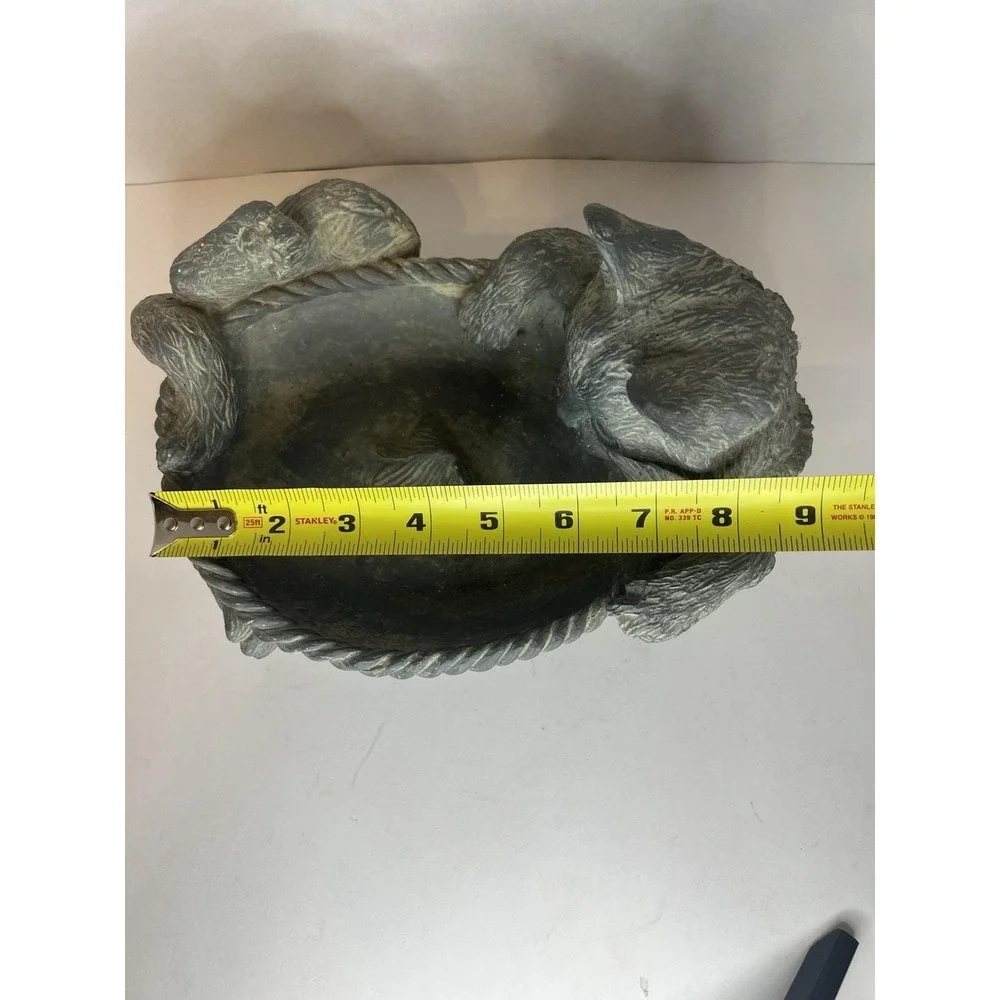 VTG Cement Cast Cat With Goldfish Bird Bath Feeder Heavy!